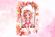 Pink Cute Autumn Fairy with Swing, a Seasonal Illustration by Craft Nest (Thumbnail 2 of 5)