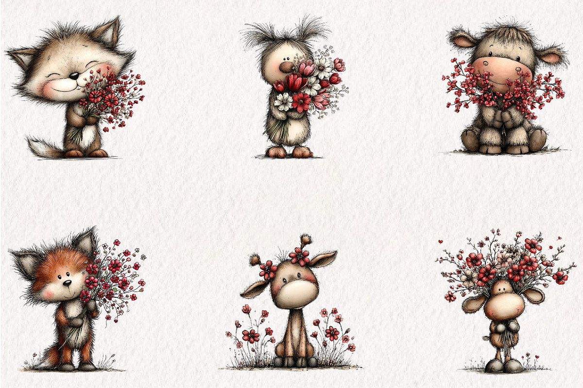 Floral Animals Clipart PNG Bundle, a Seasonal Illustration by CreationArt (Photo 2 of 5)