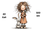 Whimsical Floral Girl and Bunny, an Animal Illustration by GiraffeCreative (Thumbnail 9 of 20)