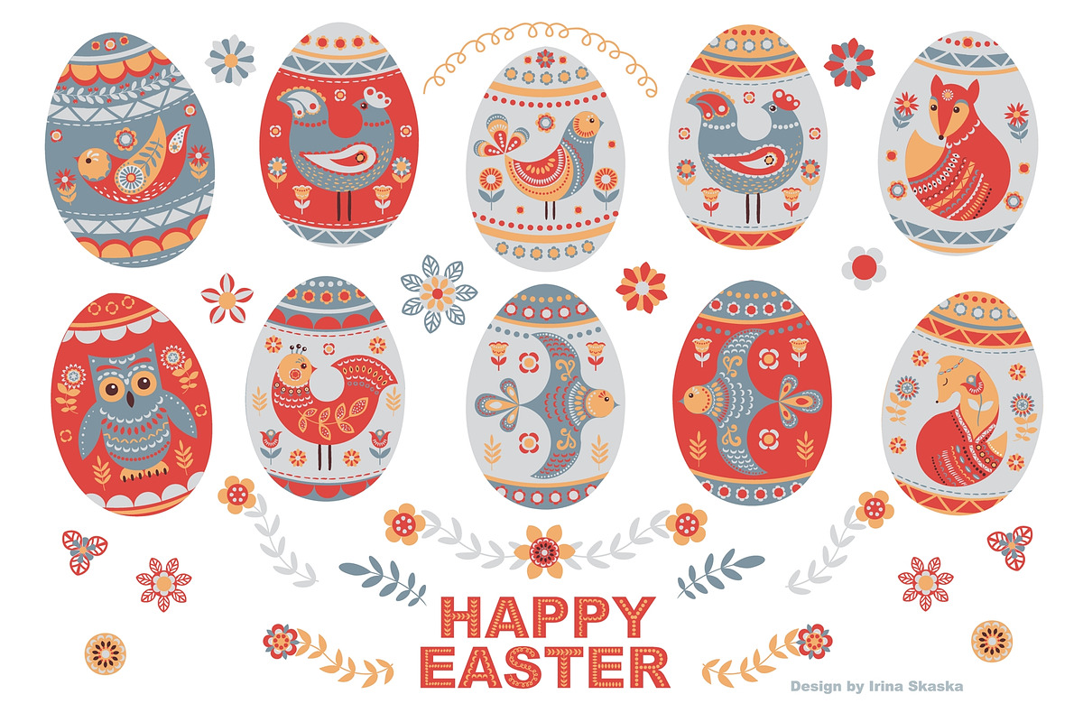SCANDINAVIAN EASTER EGGS. Vector Set, an Animal Illustration by Irina Skaska (Photo 8 of 9)