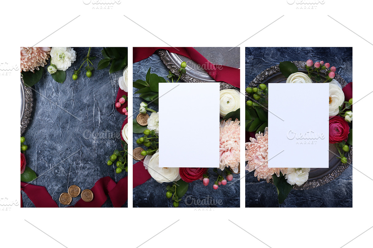 Dark floral  invite mock up bundle featuring mockup, mock up, and mockups, an Arts & Entertainment Photo by Mockette (Photo 3 of 4)