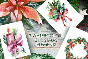 3 Watercolor Christmas Elements