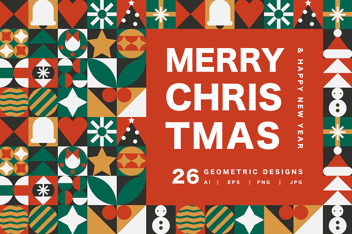 Modern Christmas Mosaic Design Set, a Seasonal Illustration by Lettering_Logo (Photo 1 of 6)