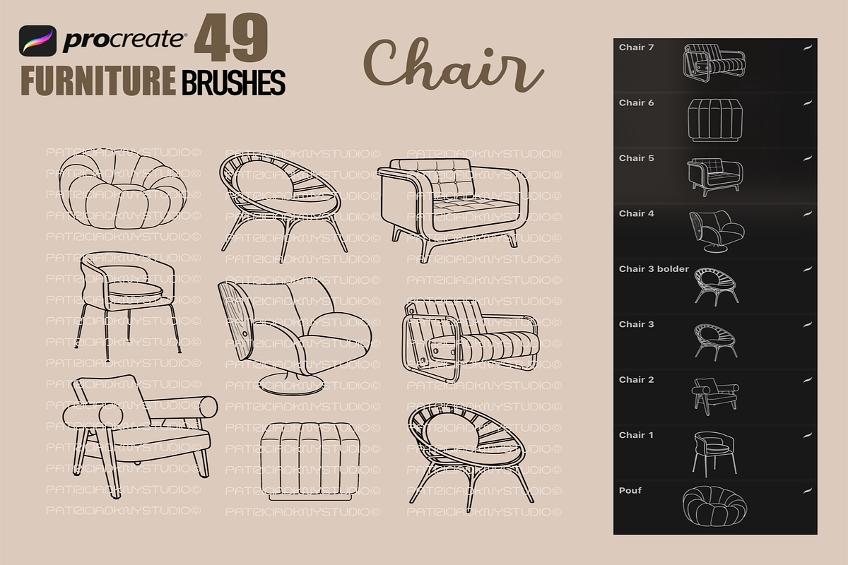 Procreate Furniture stamp brushes, a Brush Add-On by PDknyStudio (Photo 5 of 6)