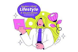 4 Modern Hijabi Lifestyle, a Person Illustration by denayunebgt