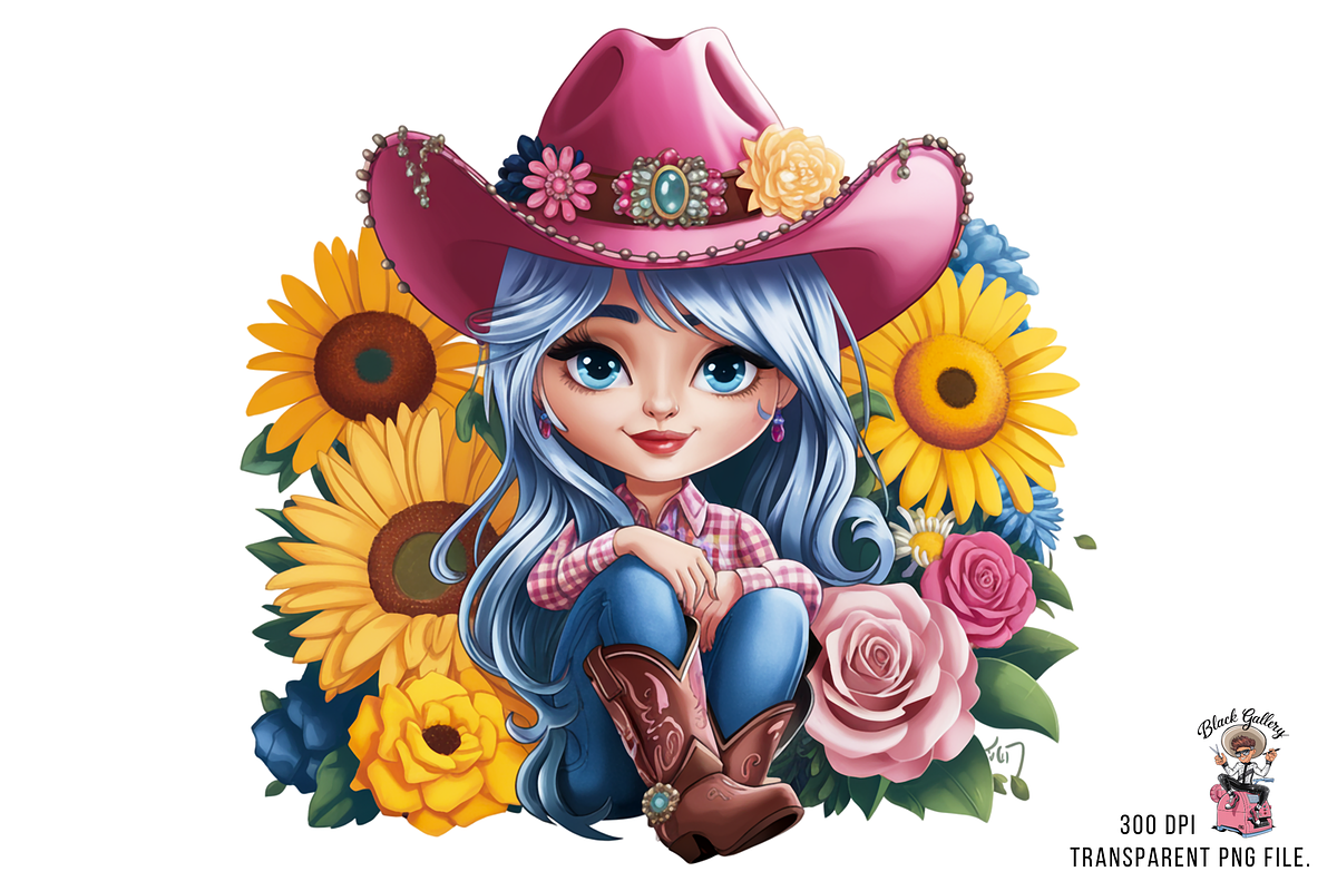 Cowgirl with Sunflowers PNG Clipart, a Graphic by Clipart Bloom (Photo 3 of 13)