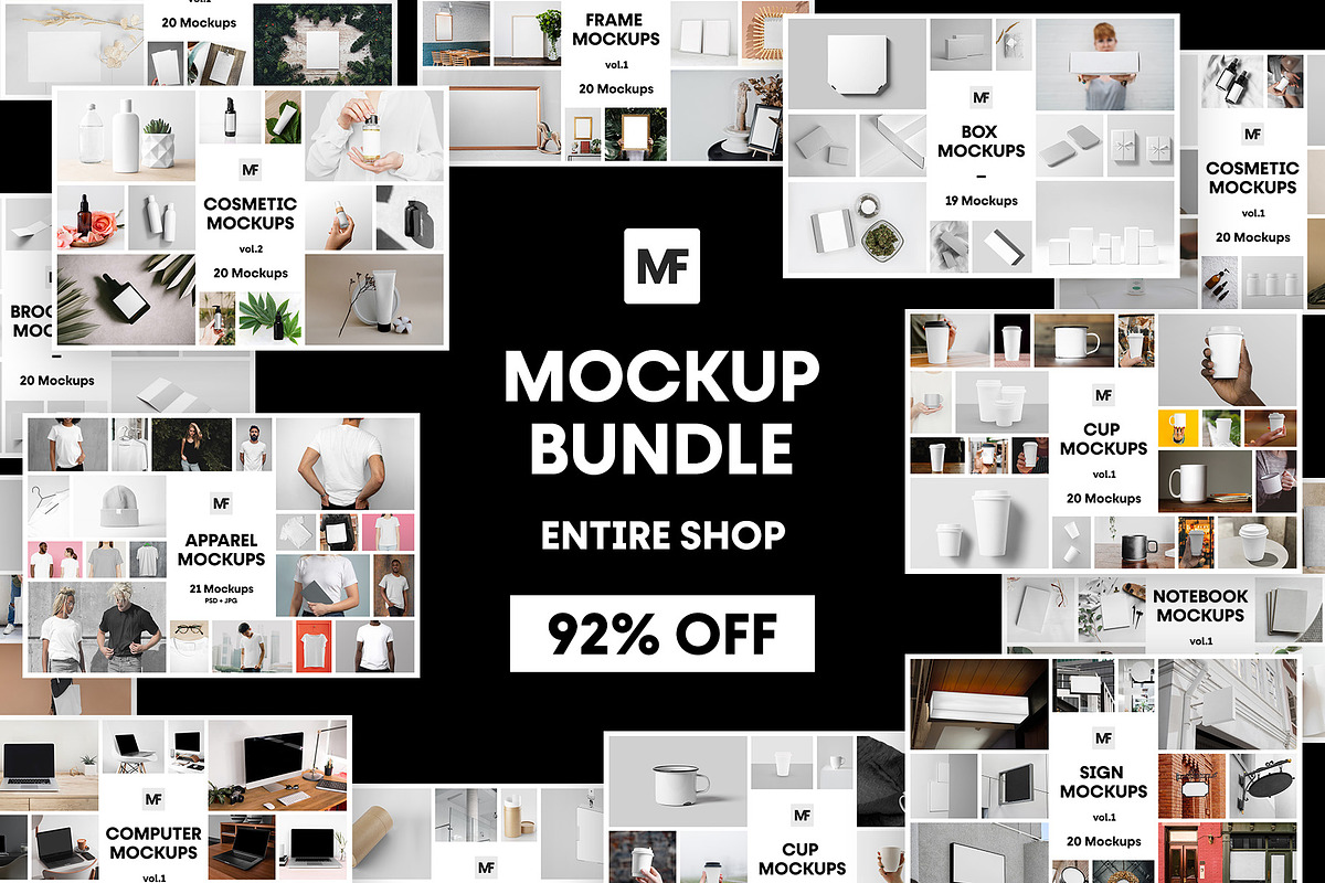 Mockup Bundle - Entire Shop 92% OFF, an Advertising Mockup by MockupForest (Photo 1 of 82)