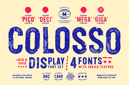 Colosso Display Font Collection, a Sans Serif Font by More Etc. Studios