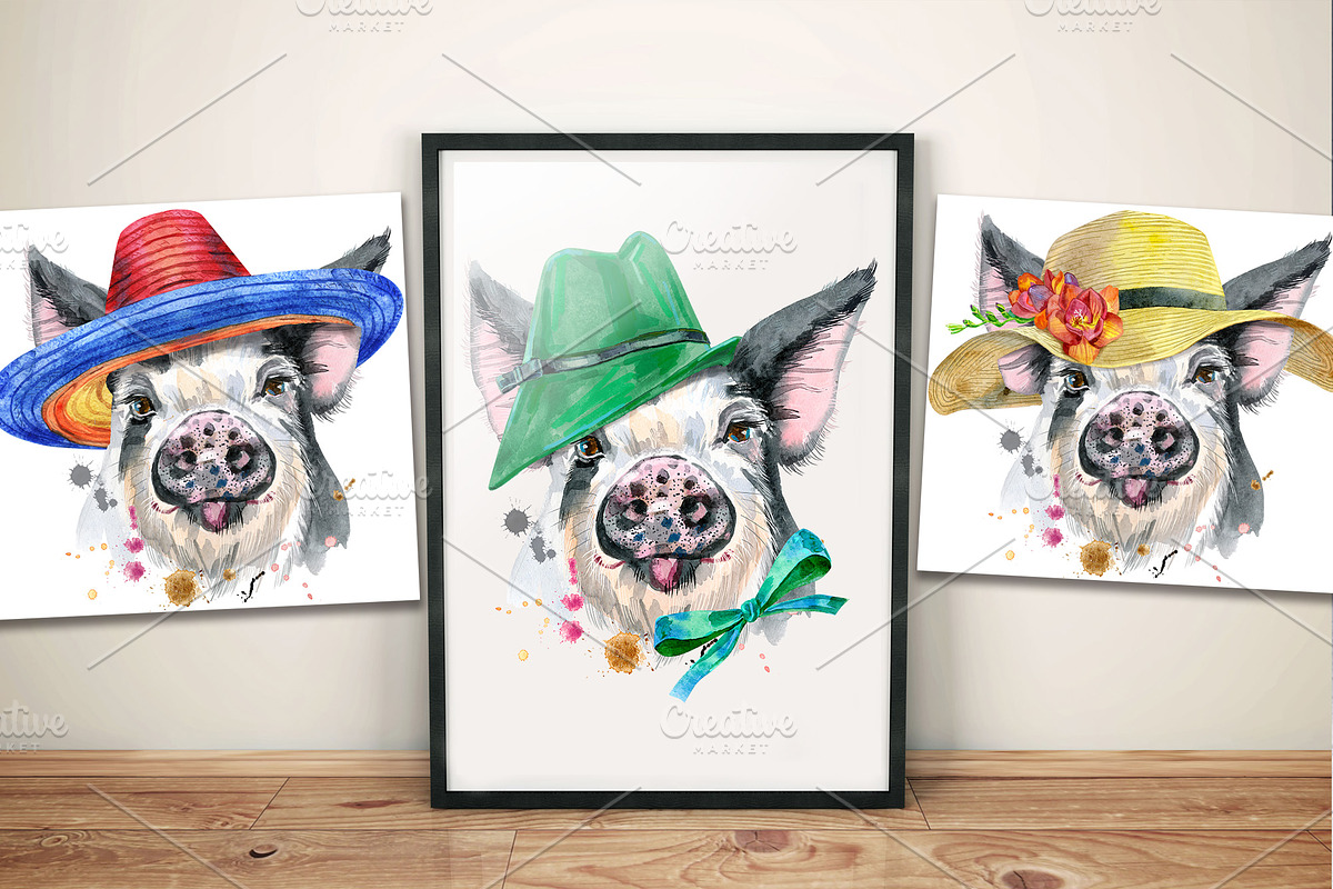 Cute watercolor pig, an Animal Illustration by Watercolor fantasy (Photo 5 of 5)