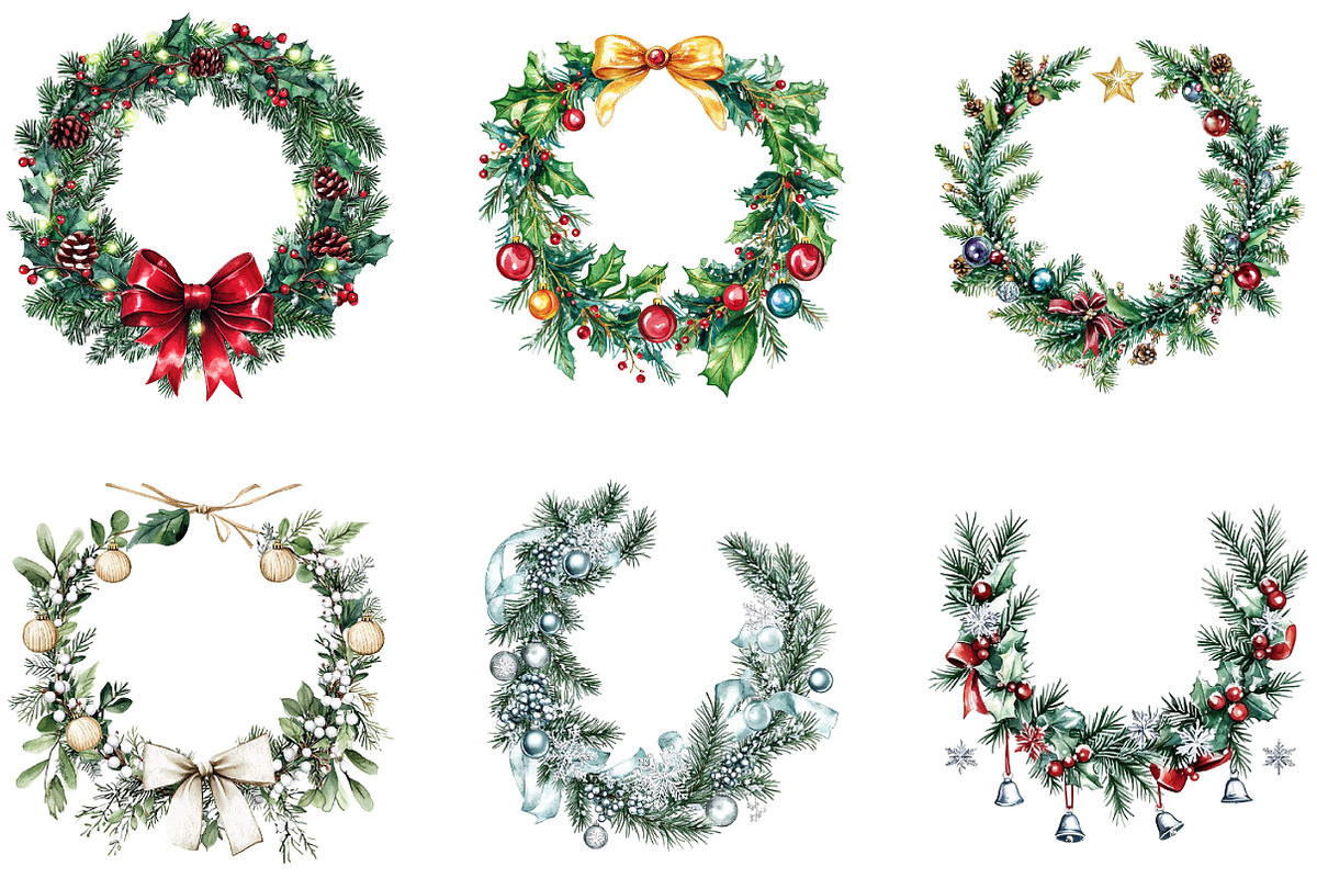 Christmas garlands Clipart, a Seasonal Illustration by Designking (Photo 3 of 5)
