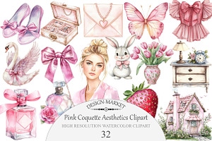 Watercolor Pink Coquette Aesthetics, an Illustration by Design Market