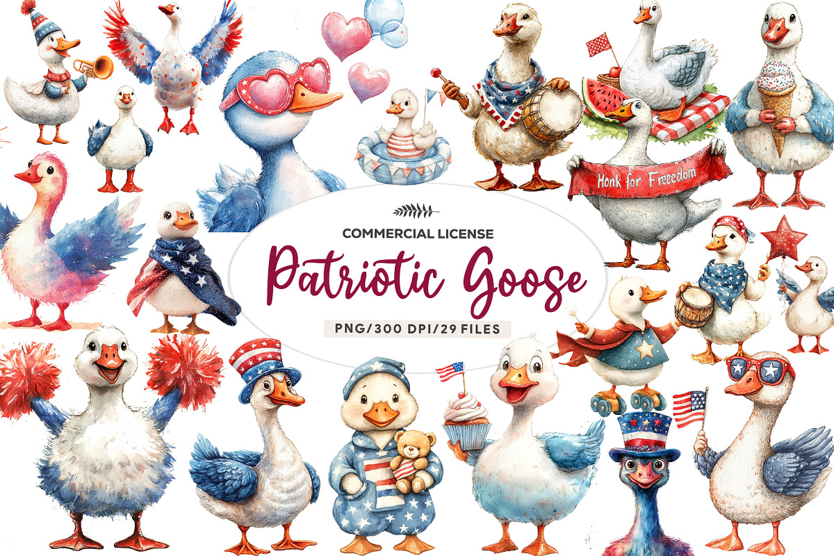 Cartoonish Patriotic Goose Clipart, an Illustration by CreationArt (Photo 1 of 9)