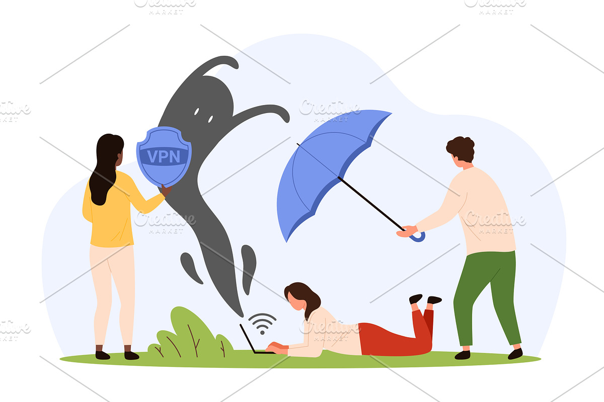 Privacy protection when using VPN, a Technology Illustration by Flashvector