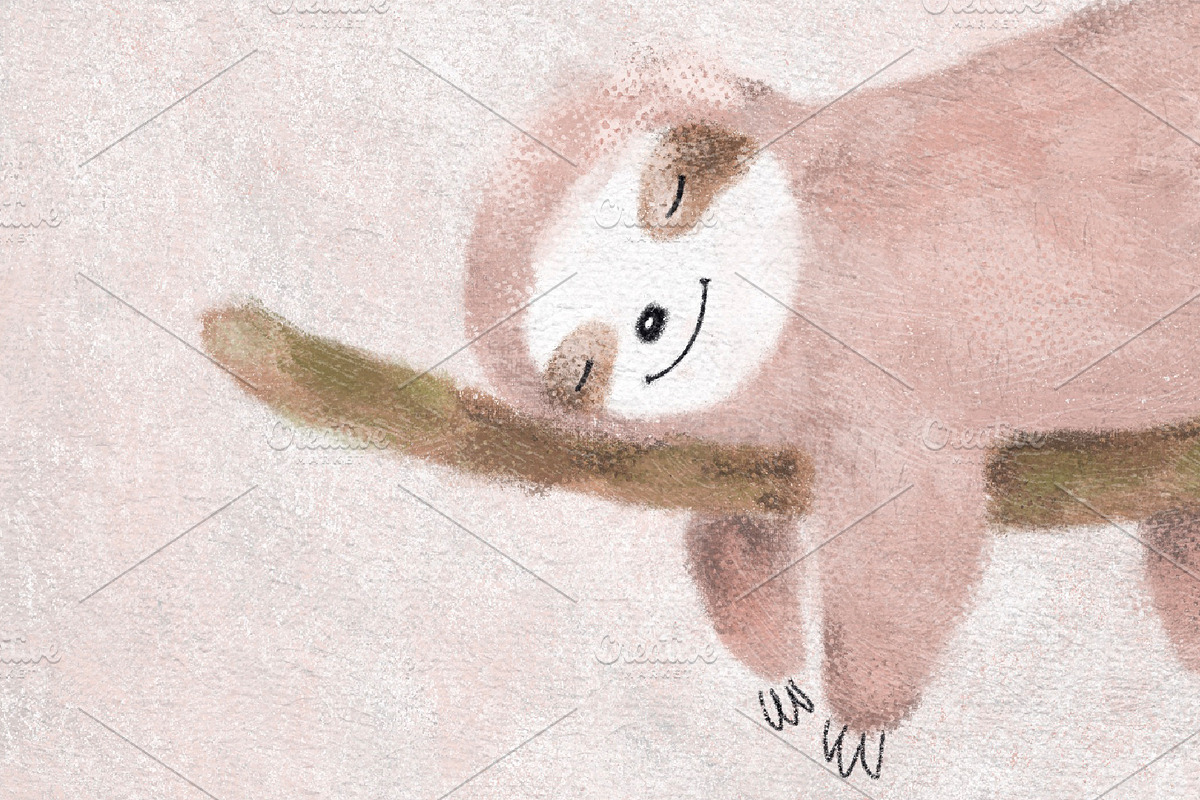 Cute sleeping sloth illustration, an Animal Illustration by Leksart (Photo 3 of 5)