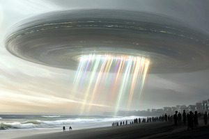 Alien mothership floating above quie, a Photo by Dvoevnore photos
