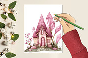 Watercolor Pink Fairy Houses Clipart, a Seasonal Illustration by CitraGraphics (Thumbnail 4 of 5)
