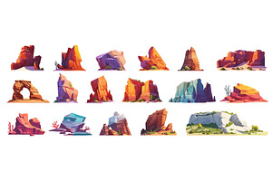 Rocks cartoon set. Rock, desert, an Illustration by Stock-Smart-Start