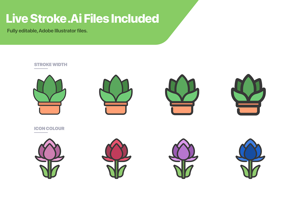 100 Plants & Flowers Soft Fill Icons, an Outline Icon by Juicy Icons (Photo 3 of 6)