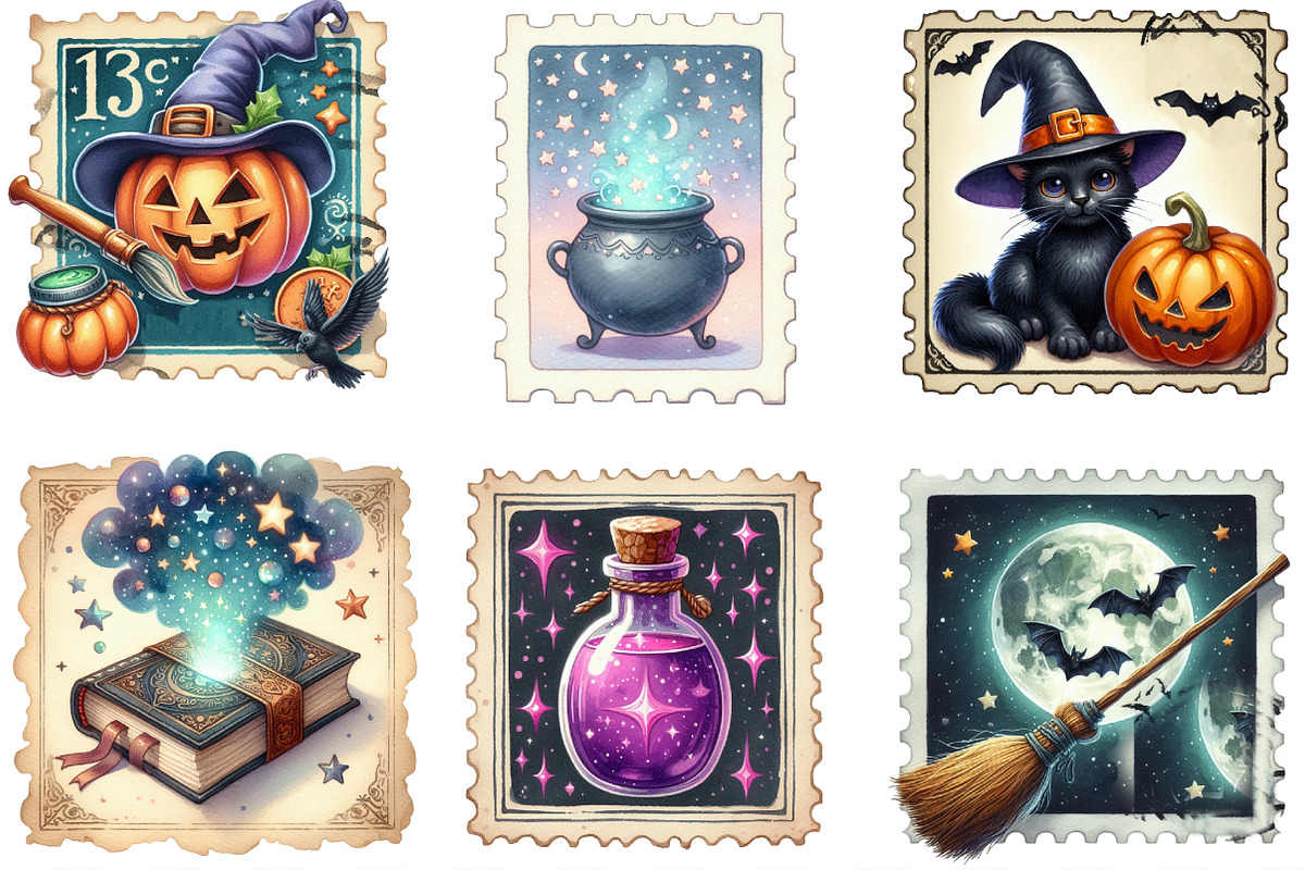 Halloween Faux Postage Stamps, an Illustration by Designking (Photo 3 of 4)