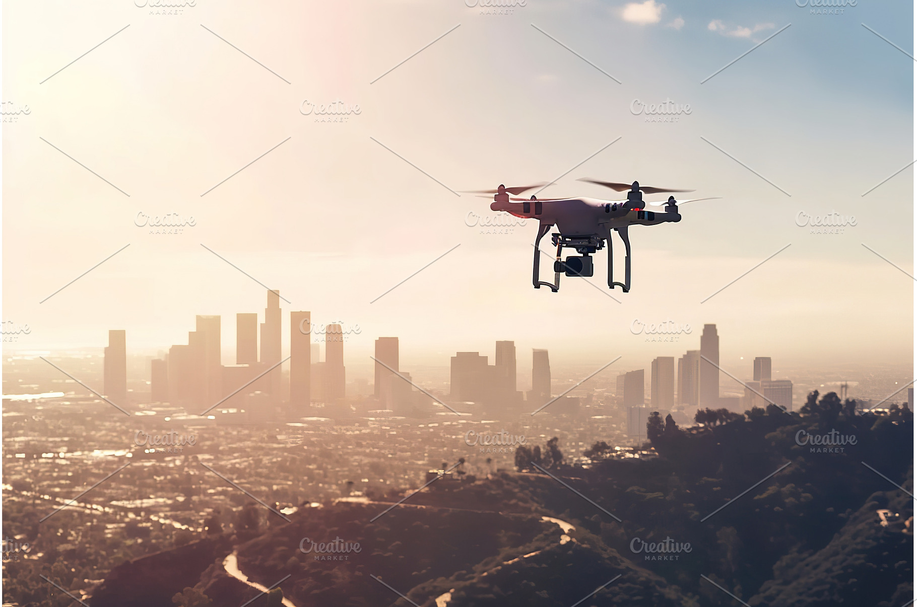 Drone Flying Over Urban Landscape at, an Industrial Photo by Lermont51