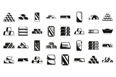 Ingot gold icons set simple vector, an Object Illustration by Ylivdesign