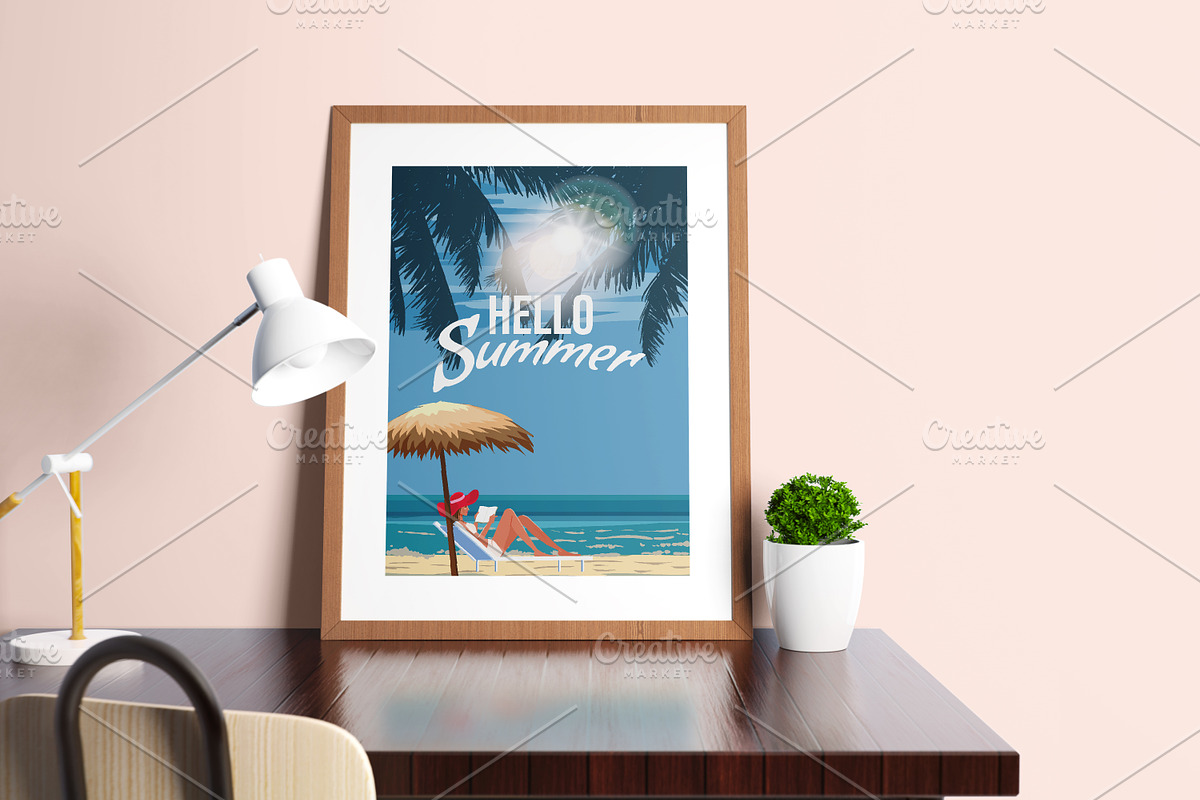 Hello Summer poster. Woman in chaise, a Seasonal Illustration by Vector_Up (Photo 2 of 4)
