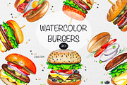 Watercolor Burgers Clipart, a Food Illustration by DiashaArt (Thumbnail 1 of 5)