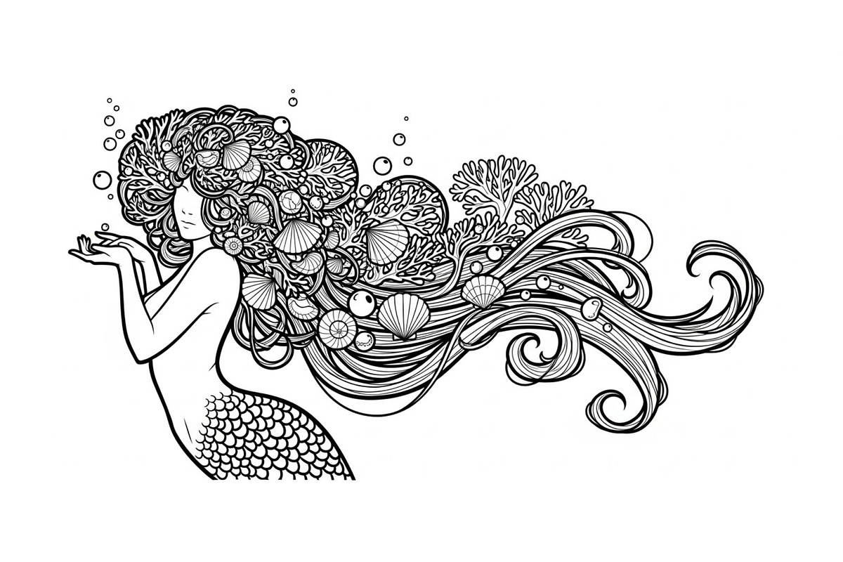 Fantasy Flowing Hair Mermaid Bundle, an Illustration by jahid234 (Photo 20 of 31)