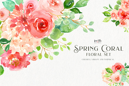 Spring Coral Floral Set