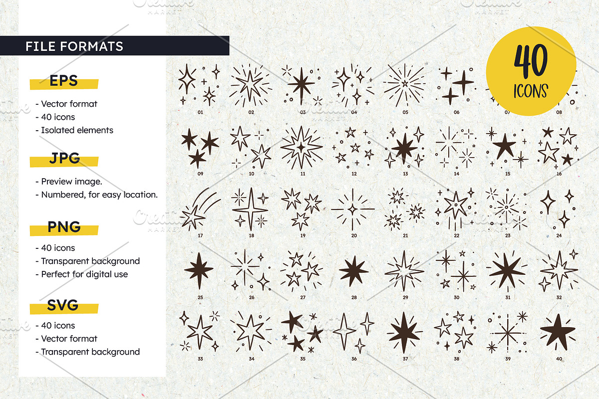 Stars & Sparkle Doodle Icons, an Outline Icon by insemar (Photo 3 of 4)