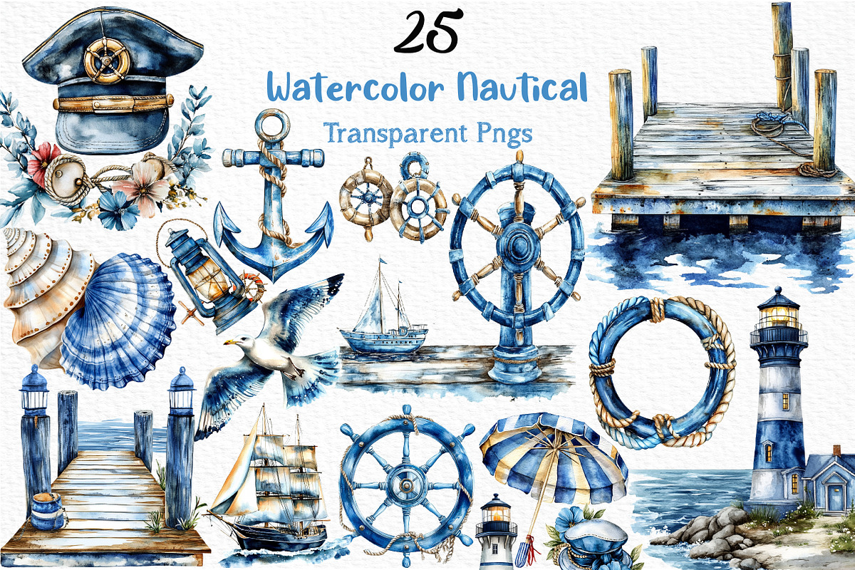 Watercolor Nautical clipart, an Illustration by Craft Nest (Photo 1 of 6)