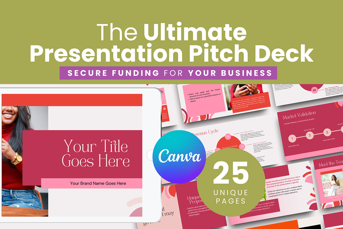 Best Business Pitch Deck for Canva, a Presentation Template by Templates by Carey (Photo 1 of 8)