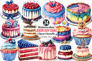 Watercolor Labor Day Cake Clipart, an Illustration by Canvas Craft