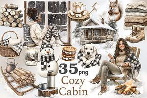 Cozy Cabin Clipart | Winter PNG, a Seasonal Illustration by GlamArtZhanna