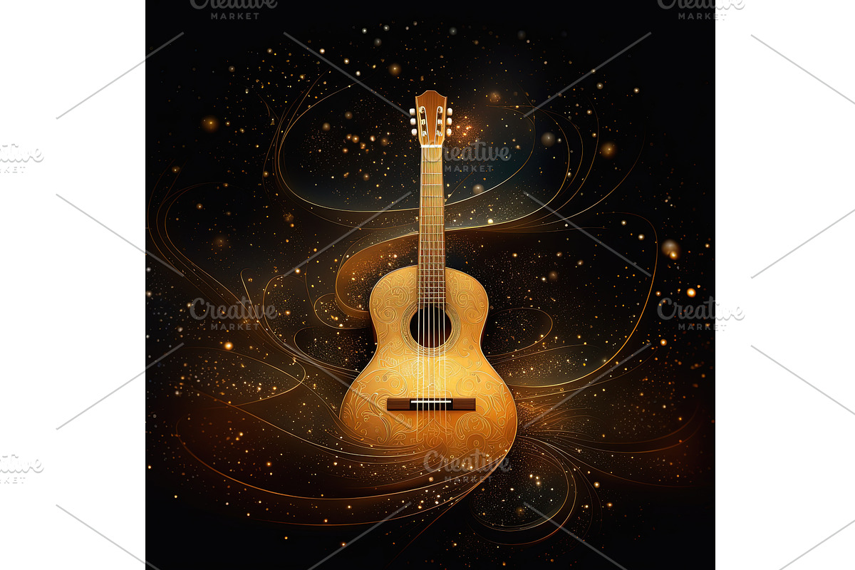 Acoustic guitar poster with stars, an Illustration by Lermont51