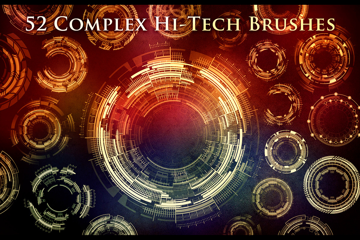 52 Complex Futuristic Circle Brushes, a Brush Add-On by xresch (Photo 1 of 15)