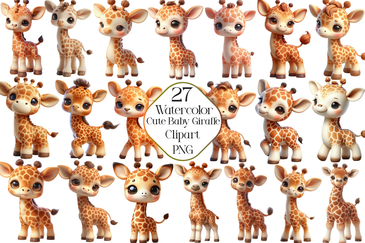 Watercolor Cute Baby Giraffe Clipart, an Illustration by CraftArtStudio (Photo 1 of 5)