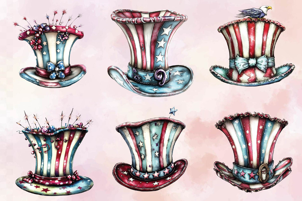 4th of July Top Hat Clipart Bundle., an Illustration by SVGArt (Photo 5 of 9)