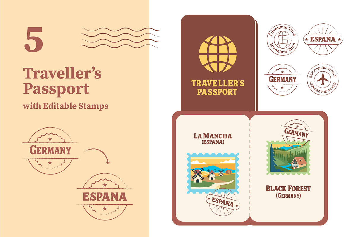Travel Stickers and Retro Postage, an Object Illustration by Lettering_Logo (Photo 5 of 14)