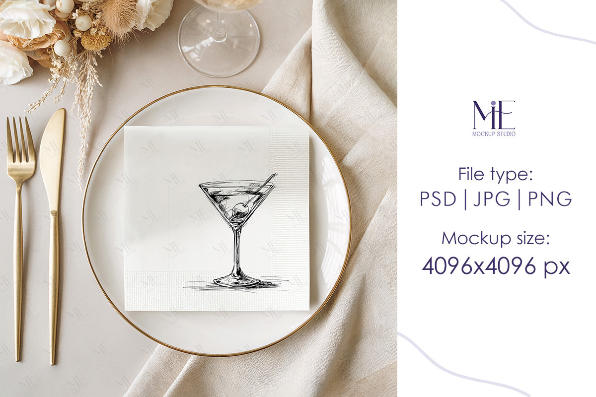 Cocktail Paper Napkin PSD Mockup, a Mockup by Mie Mockup Studio (Photo 6 of 7)