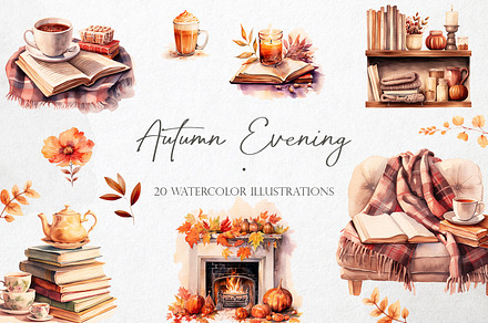 Watercolor Autumn Evening Clip art