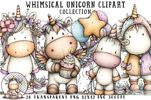 Whimsical Unicorn Clipart, an Illustration by OK Design