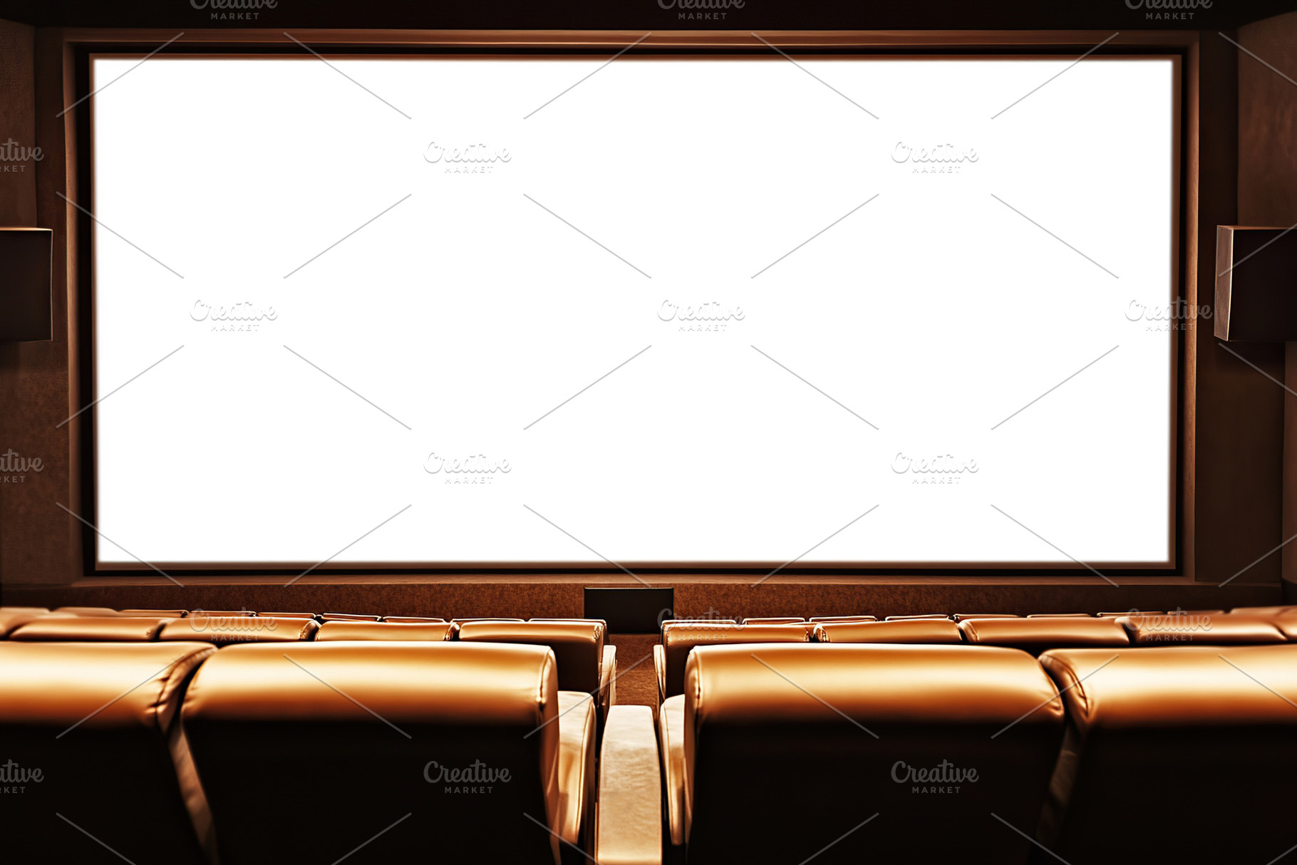 Comfortable theater seats facing a large blank screen in a cinema, a Photo by AlyaAnd