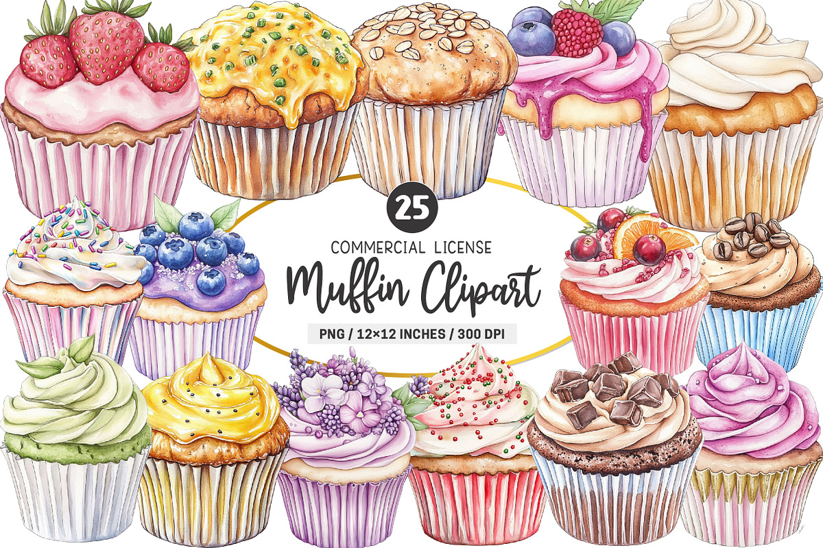 Muffin Watercolor Clipart, an Illustration by SinaCreation (Photo 1 of 5)