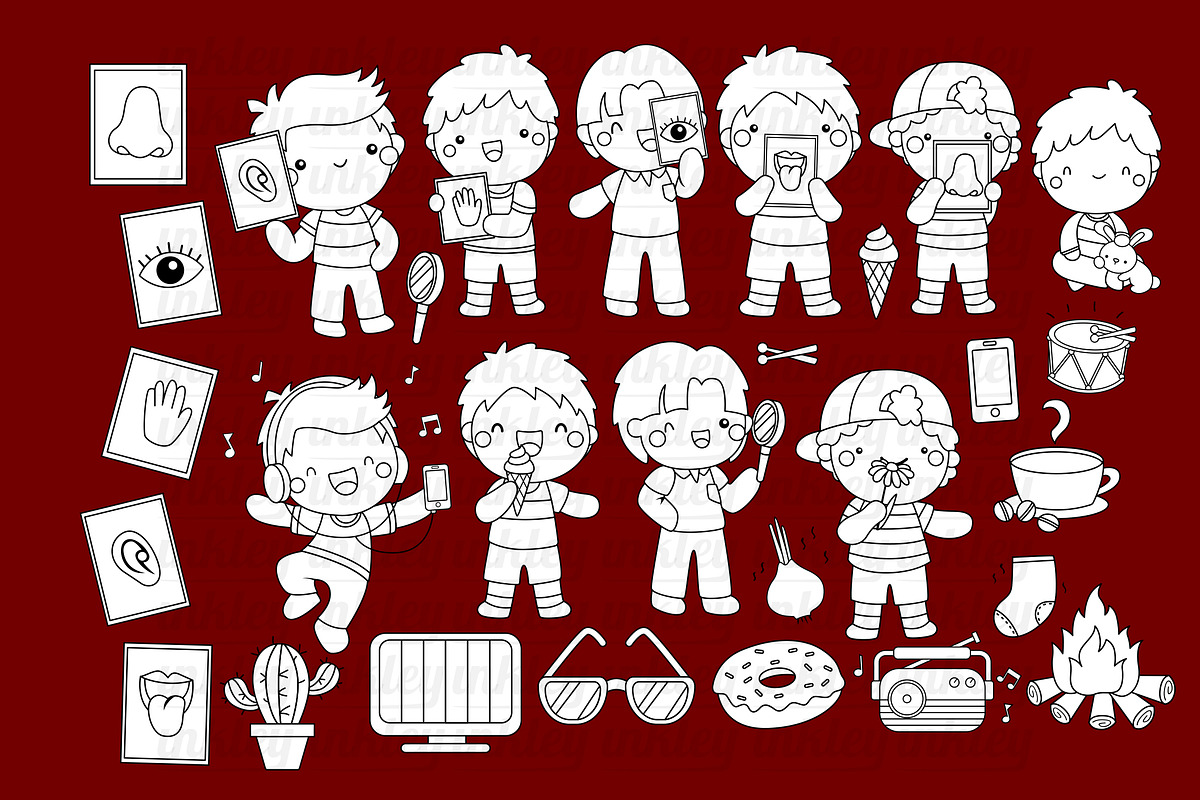 Five Sense Clipart - Kids Coloring