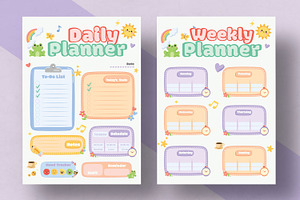 Cute Daily and Weekly Kids Planner, a Stationery Template by MightyDesign