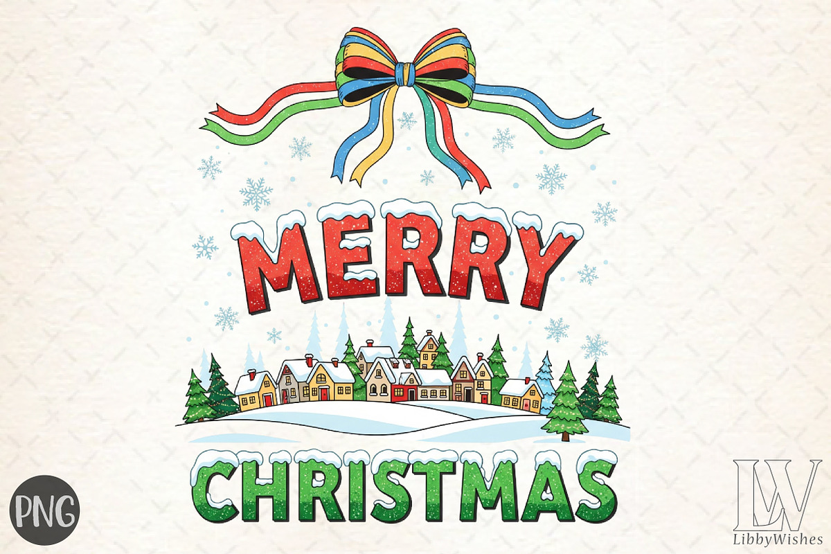Merry Christmas Preppy Xmas Tree Bow, an Illustration by Libby Wishes (Photo 1 of 6)