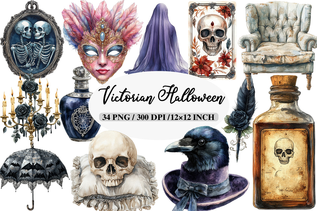 Watercolor Victorian Halloween Clipa, an Icon by Daily.Designs (Photo 1 of 5)