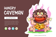Cartoon Hungry Сaveman. Tshirt, PNG., a Person Illustration by KENO Mascots (Thumbnail 1 of 7)