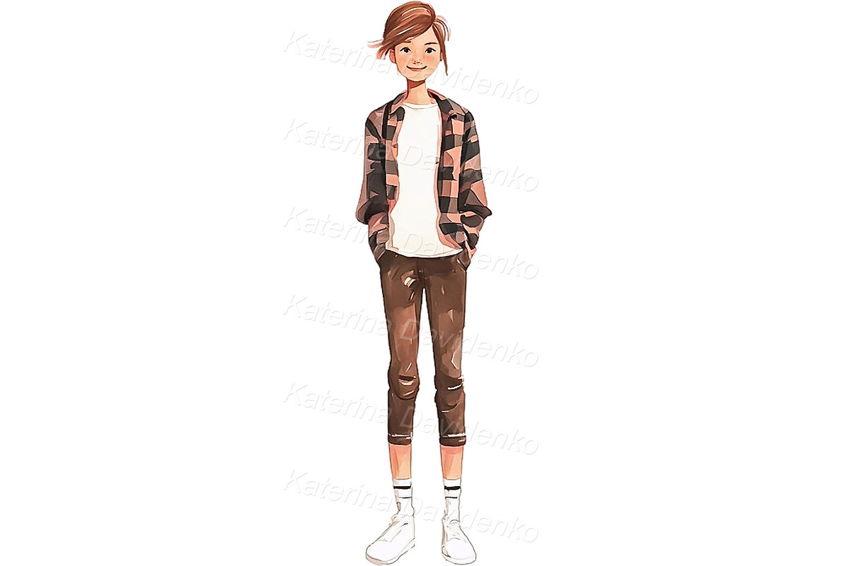 Happy teenager watercolor PNG set, a Person Illustration by Bubert Art (Photo 2 of 8)